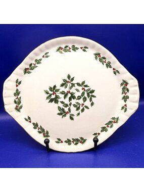 Formalities Baum Bros Holly Collection 7.5" Handle Accent Cookie Plate Gold Trim